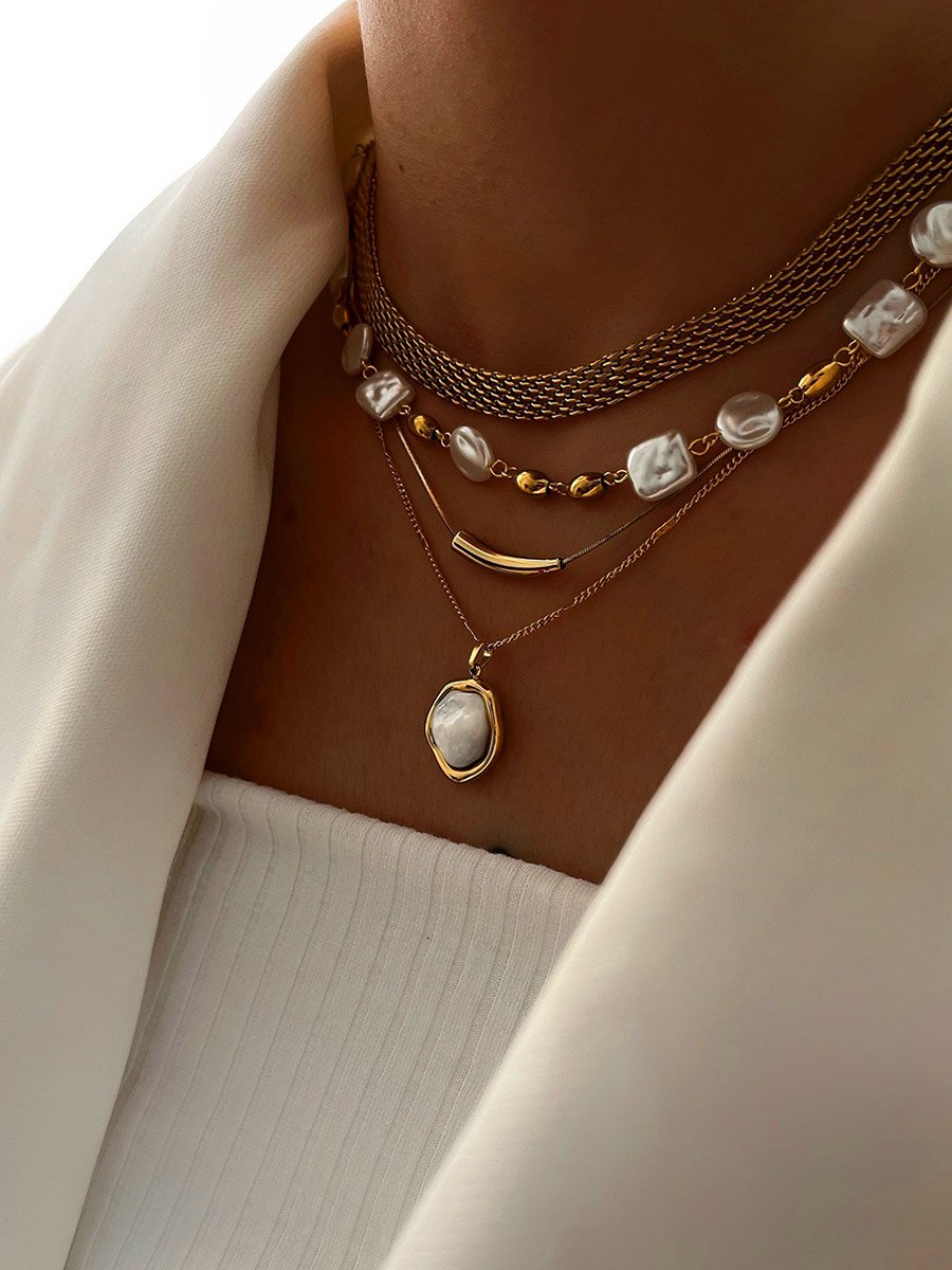 Pack of 4 - Gold Layered Faux Pearl Necklace