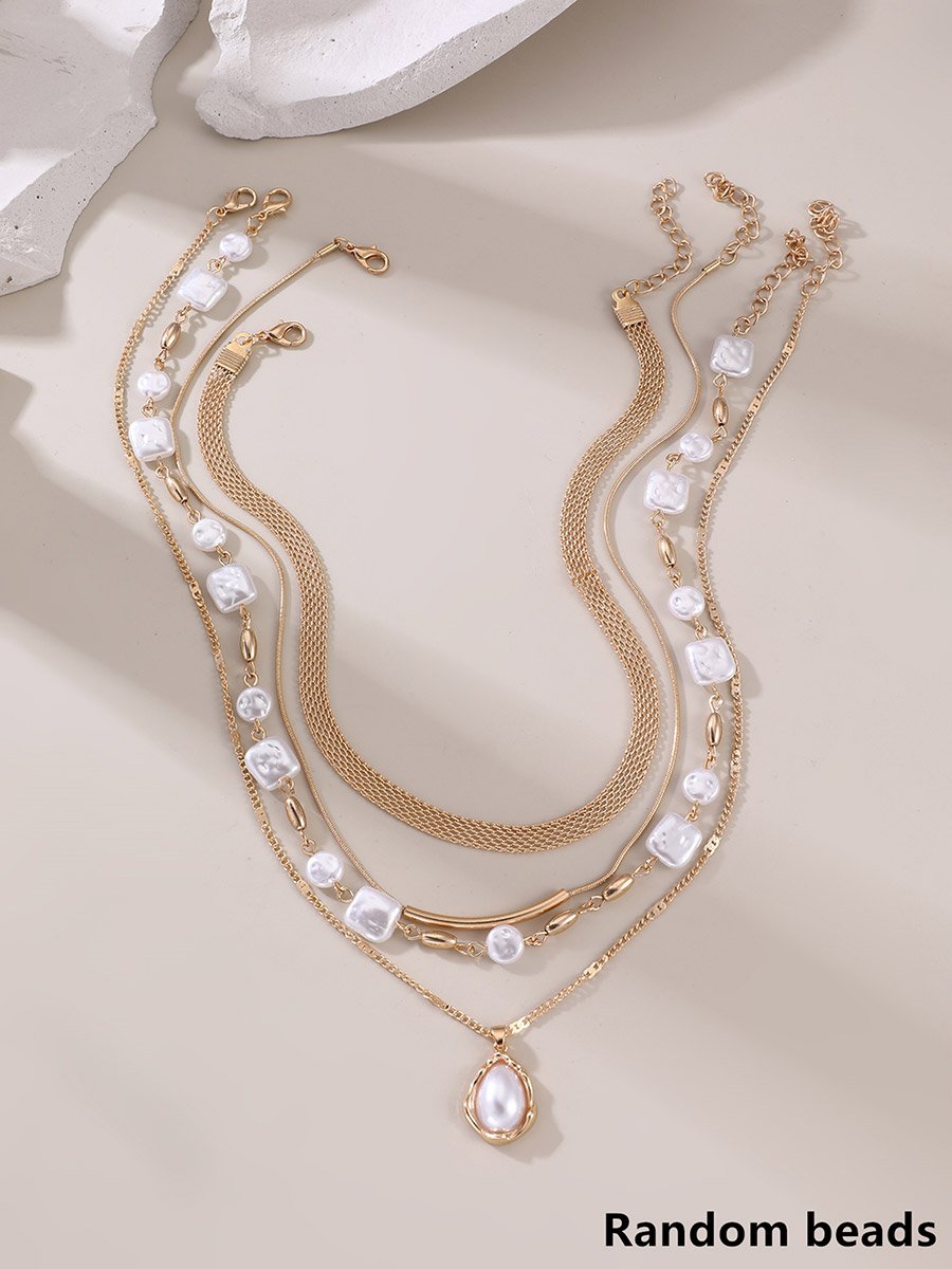 Pack of 4 - Gold Layered Faux Pearl Necklace