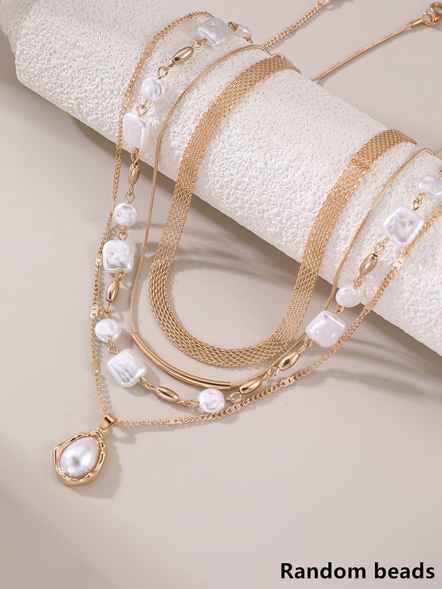 Pack of 4 - Gold Layered Faux Pearl Necklace