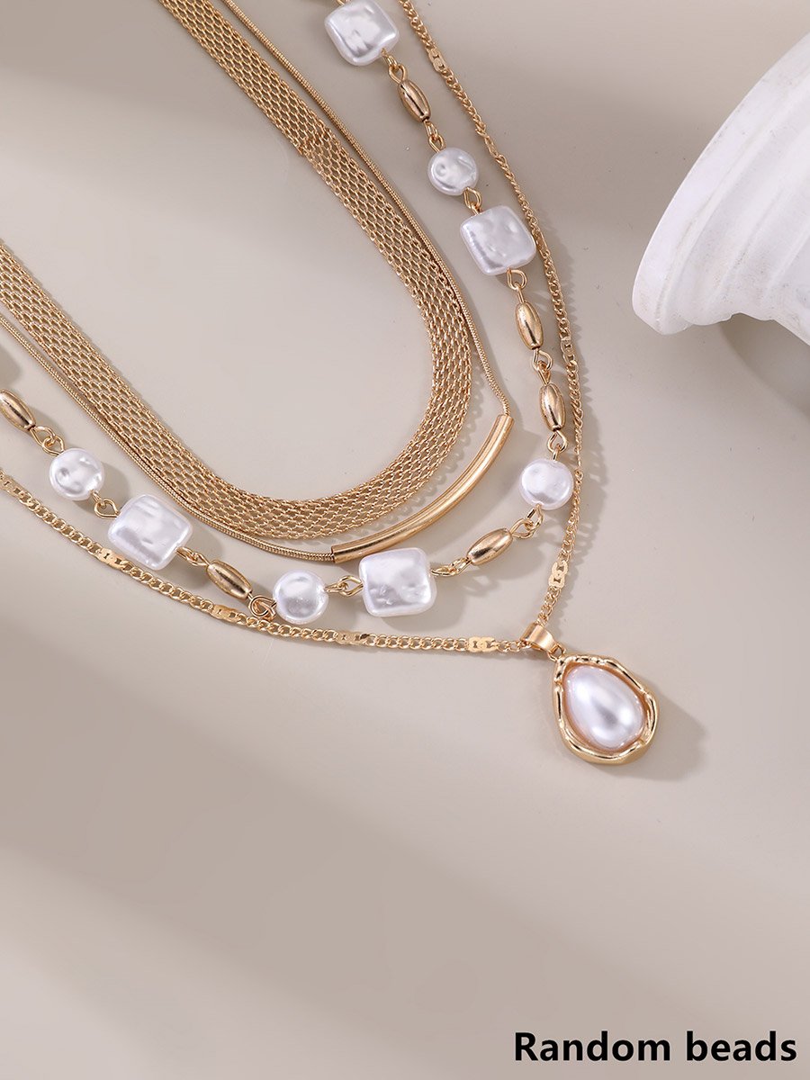 Pack of 4 - Gold Layered Faux Pearl Necklace