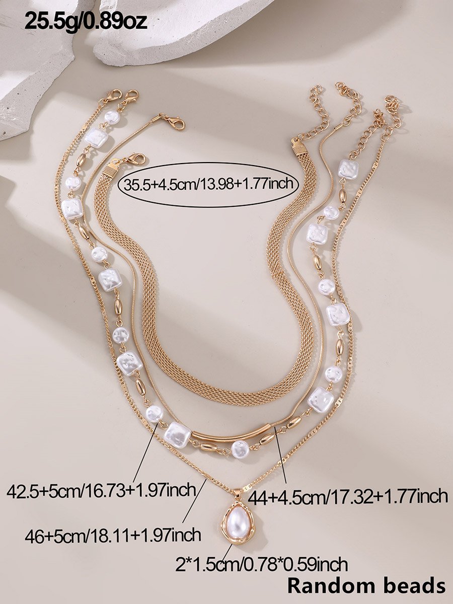Pack of 4 - Gold Layered Faux Pearl Necklace