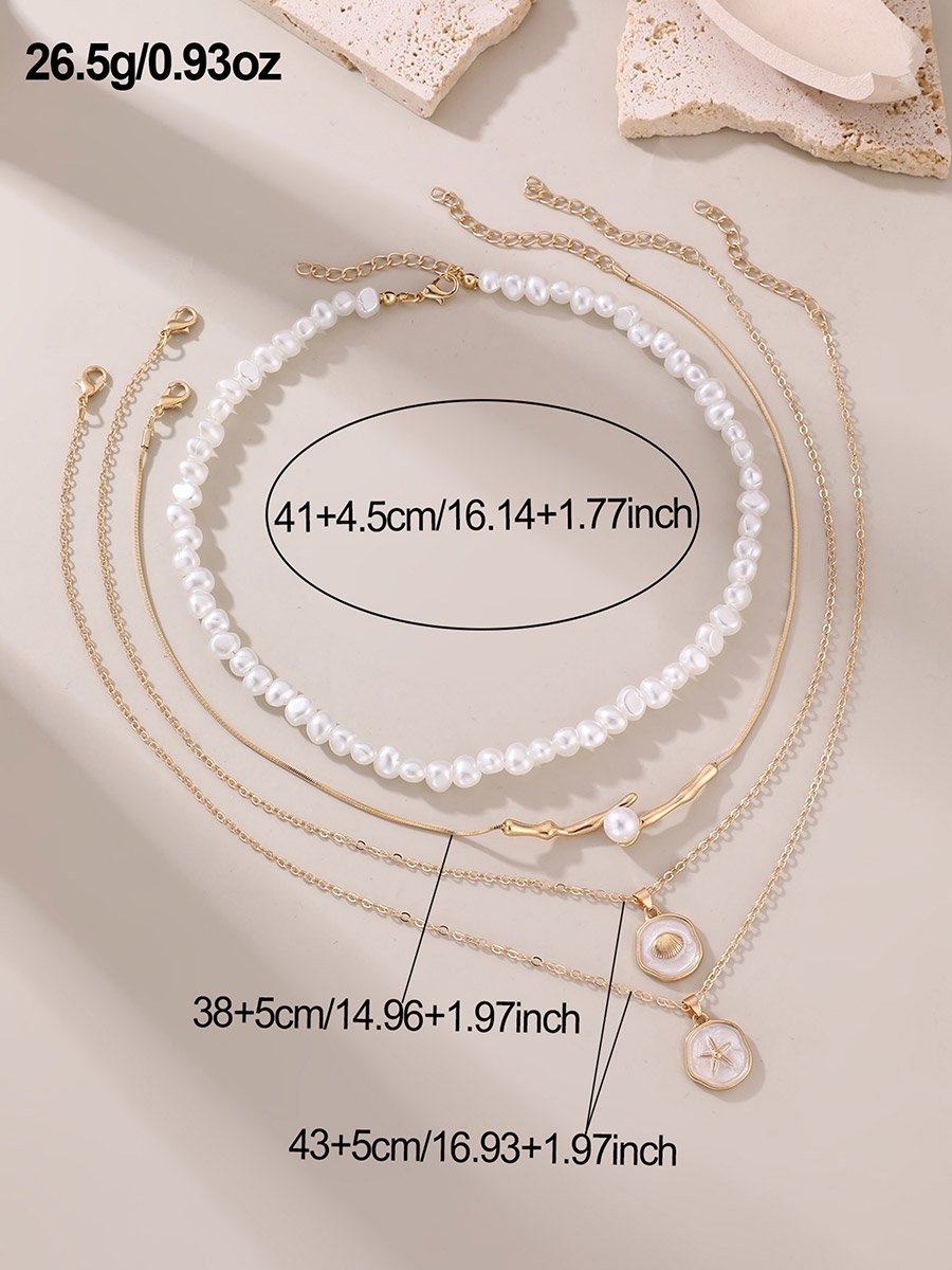 Pack of 4 - White Faux Pearl Beaded Necklace 