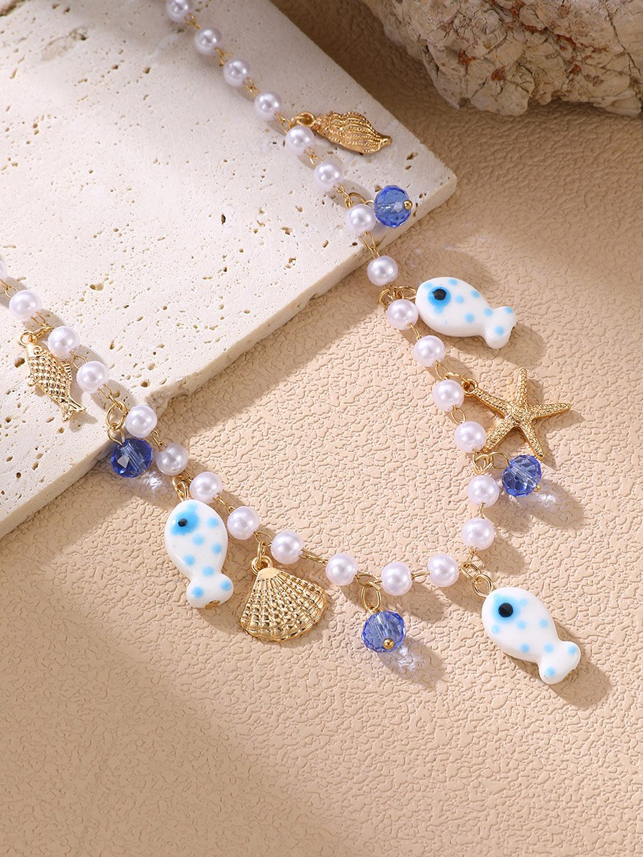 Ocean Charm Faux Pearl Beaded Necklace
