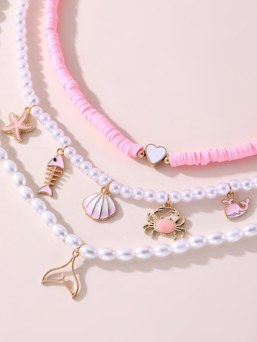 Pack of 3 - Pink Beaded Charm Necklace