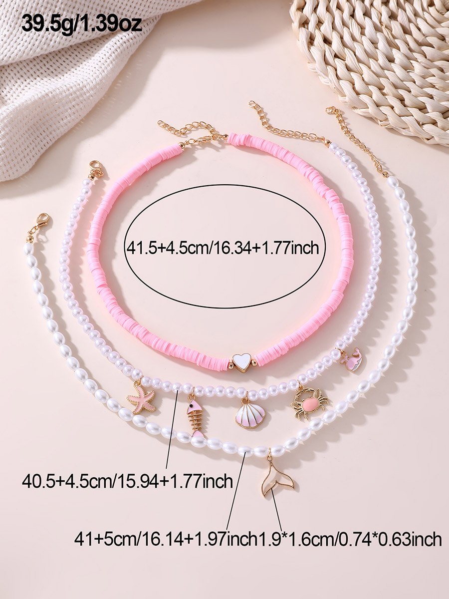 Pack of 3 - Pink Beaded Charm Necklace