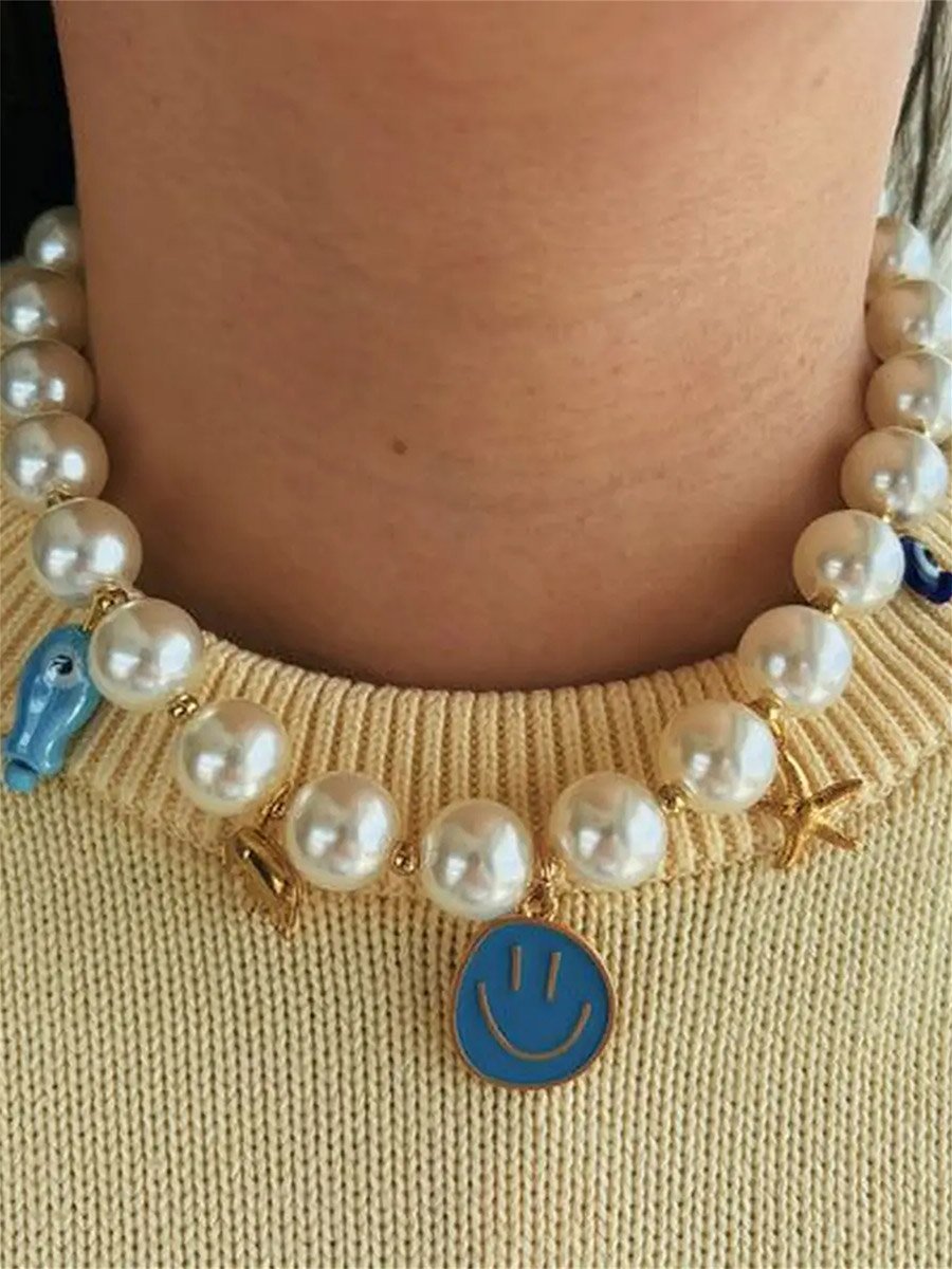 Pearl Necklace with Charm Pendants
