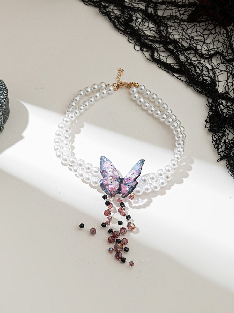 Blue Purple Pearl Choker Necklace