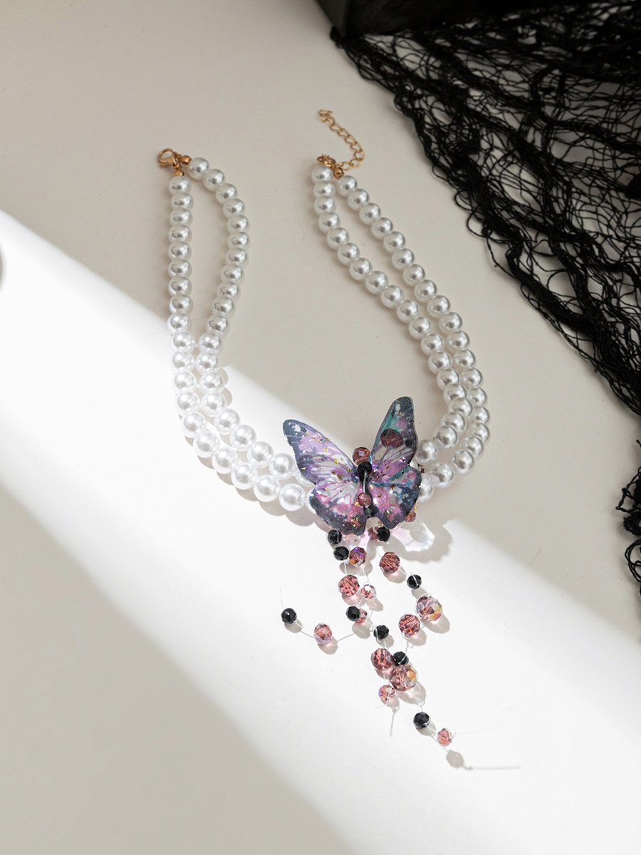 Blue Purple Pearl Choker Necklace