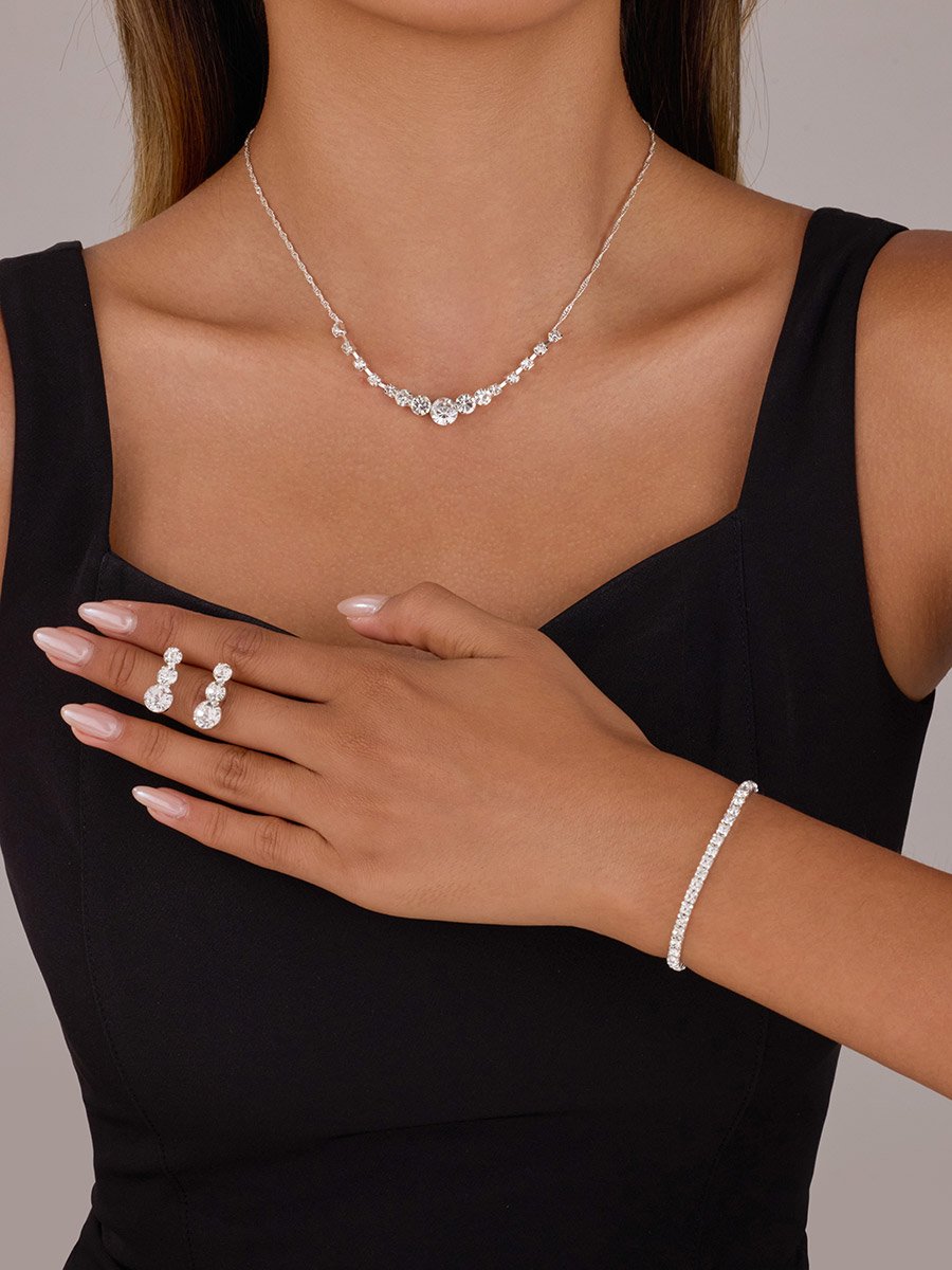 Pack of 3 - Silver Embellished Necklace with Bracelet and Earrings