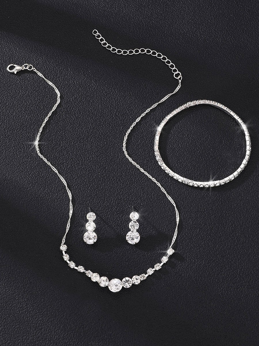 Pack of 3 - Silver Embellished Necklace with Bracelet and Earrings