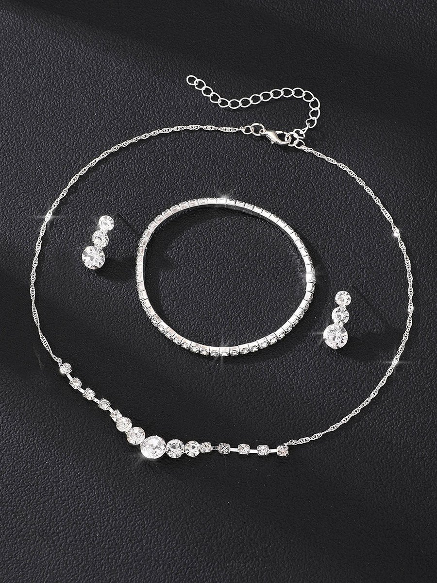 Pack of 3 - Silver Embellished Necklace with Bracelet and Earrings