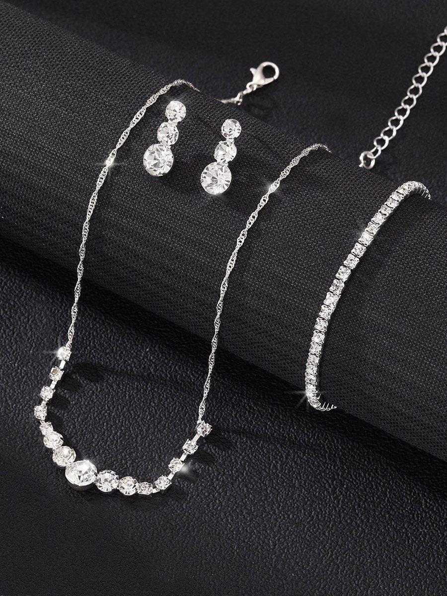 Pack of 3 - Silver Embellished Necklace with Bracelet and Earrings