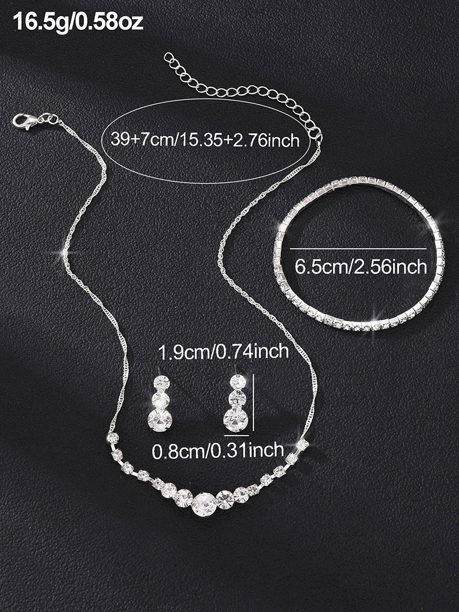 Pack of 3 - Silver Embellished Necklace with Bracelet and Earrings