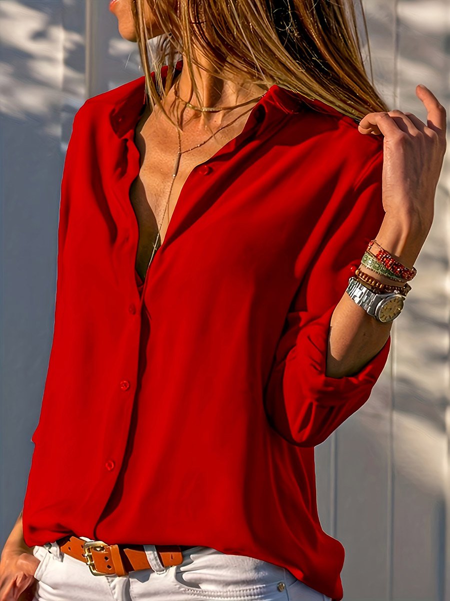 Red Long Sleeve Buttoned Shirt