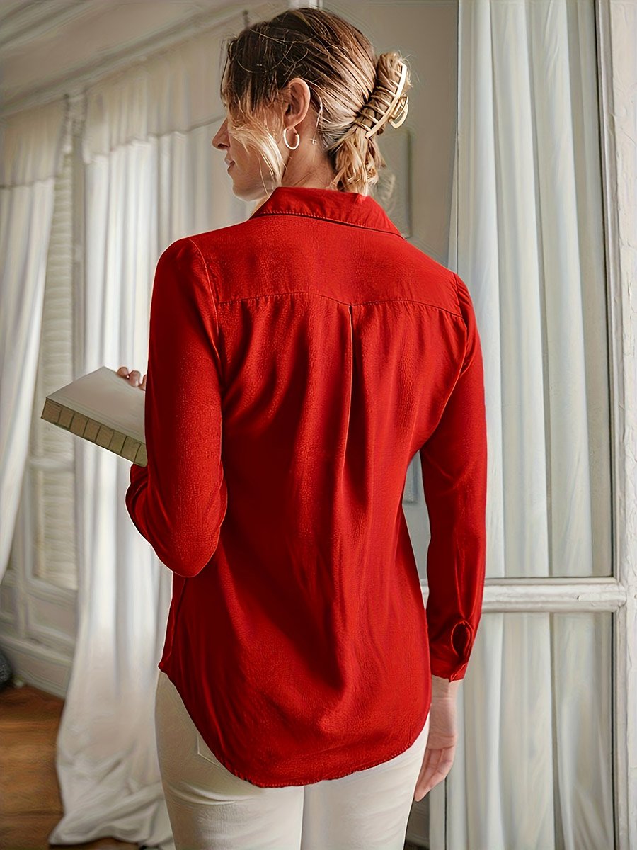 Red Long Sleeve Buttoned Shirt