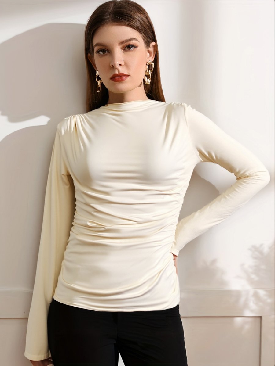 Women Beige Ruched Long Sleeve Top