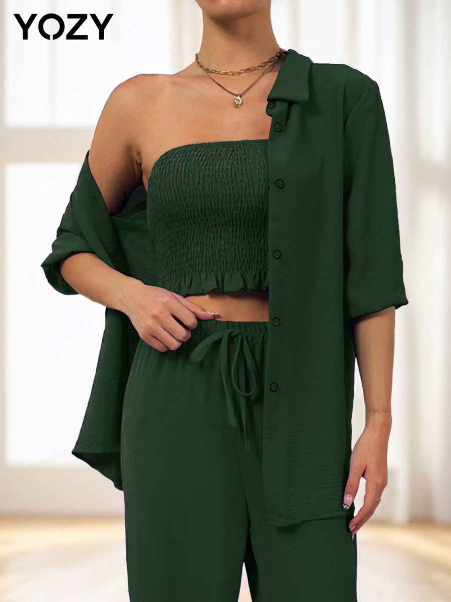 Pack of 3 - Bandeau Top, Short Sleeve Shirt and Pants Co-Ords 