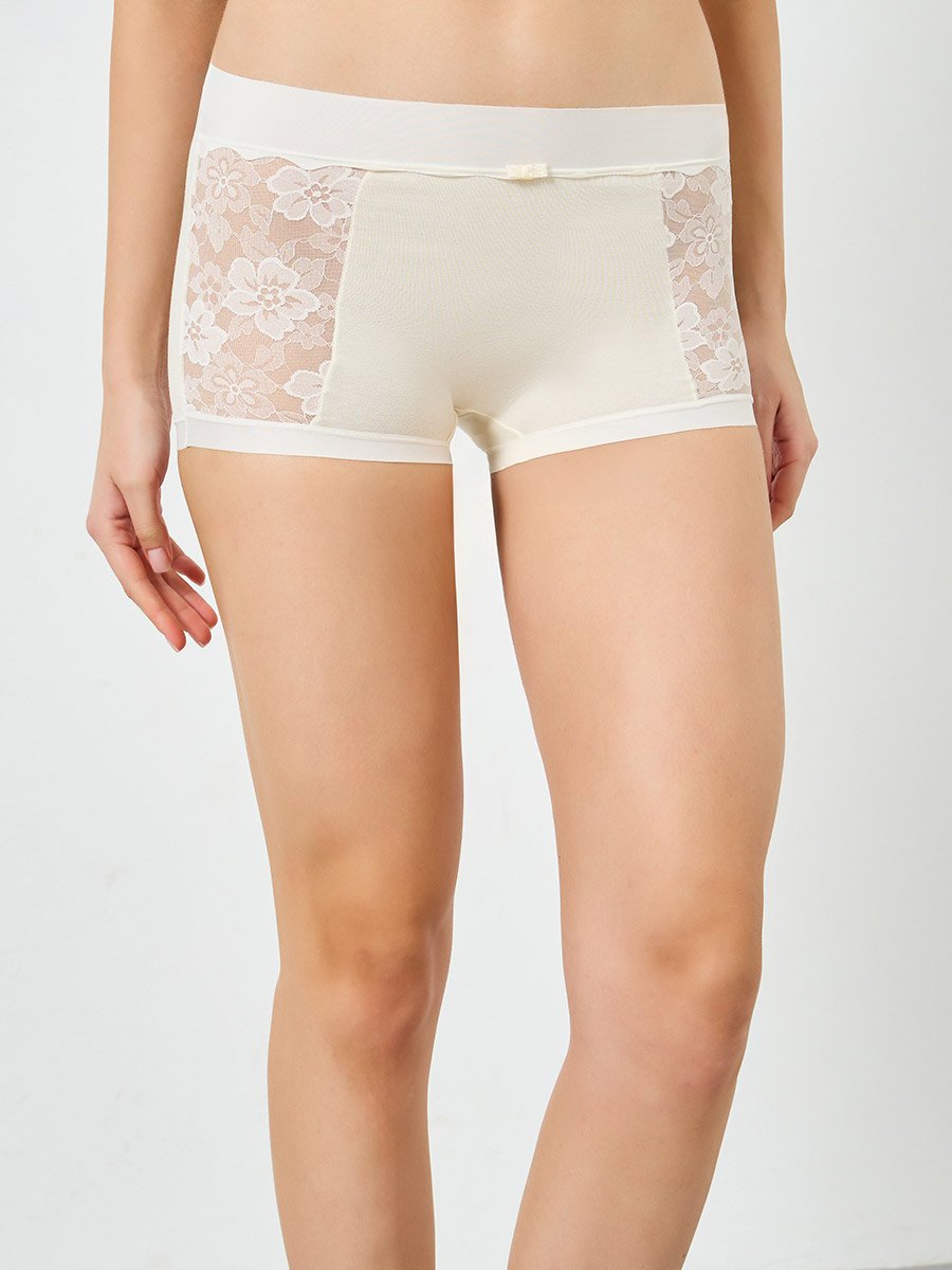 Pack of 4 - Cotton Elastane Full Briefs with Lace Panel