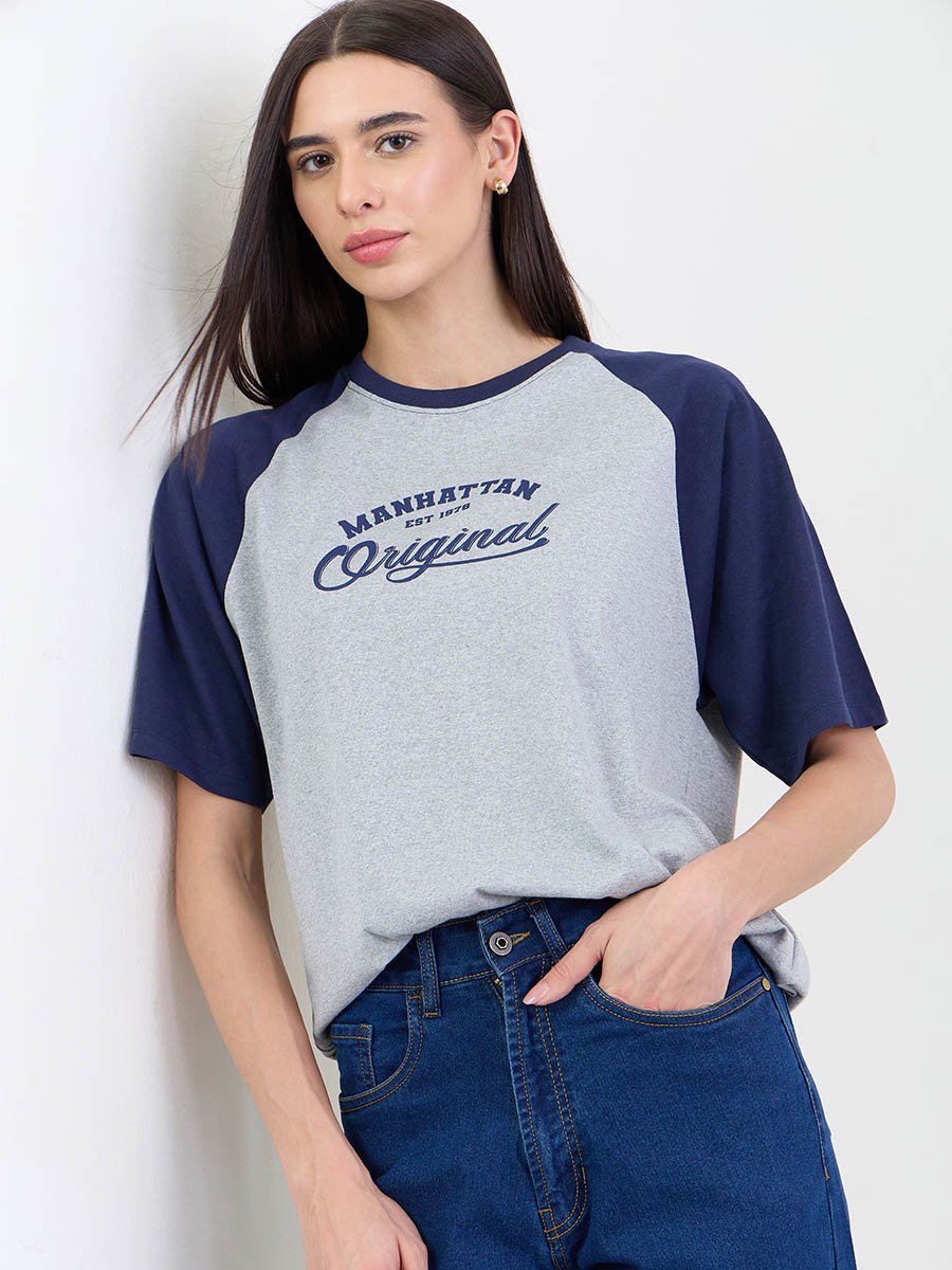 Grey Oversized Slogan Printed T-Shirt