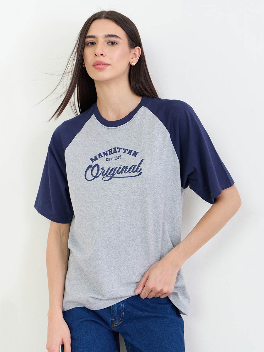 Grey Oversized Slogan Printed T-Shirt