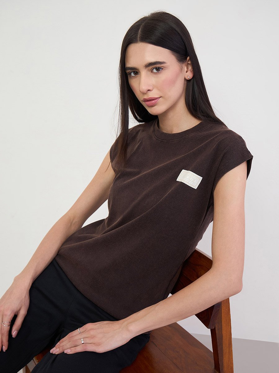 Brown 100% Cotton Acid Wash T-Shirt