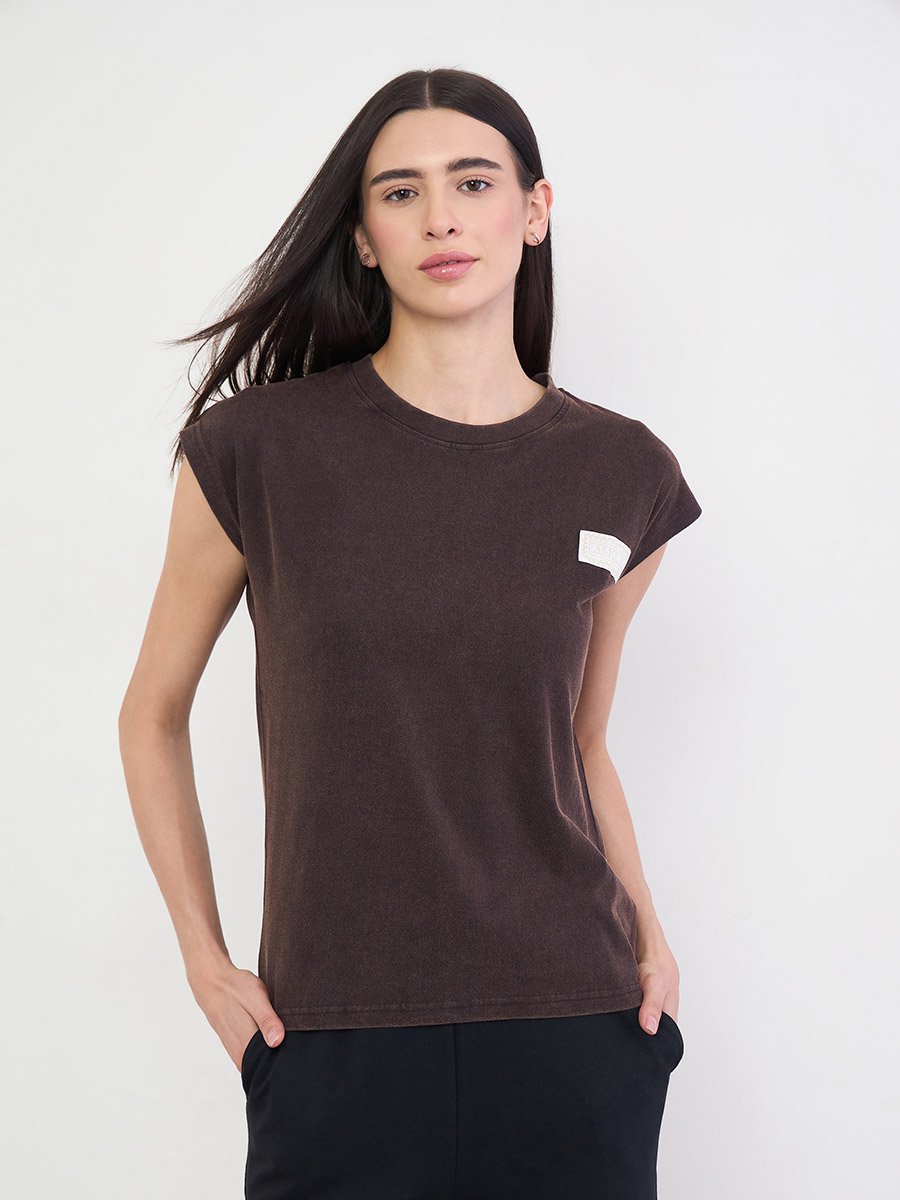Brown 100% Cotton Acid Wash T-Shirt