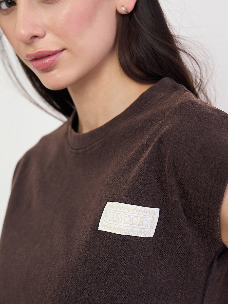 Brown 100% Cotton Acid Wash T-Shirt