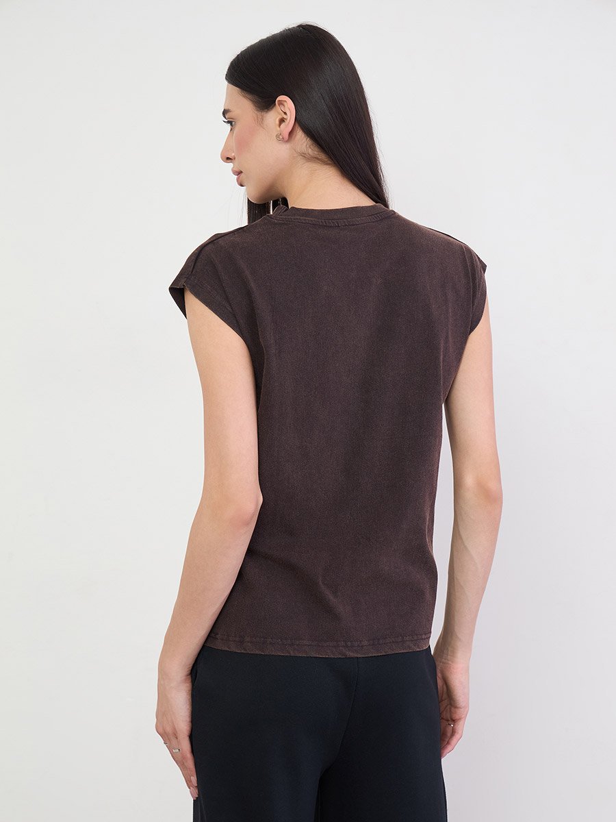 Brown 100% Cotton Acid Wash T-Shirt