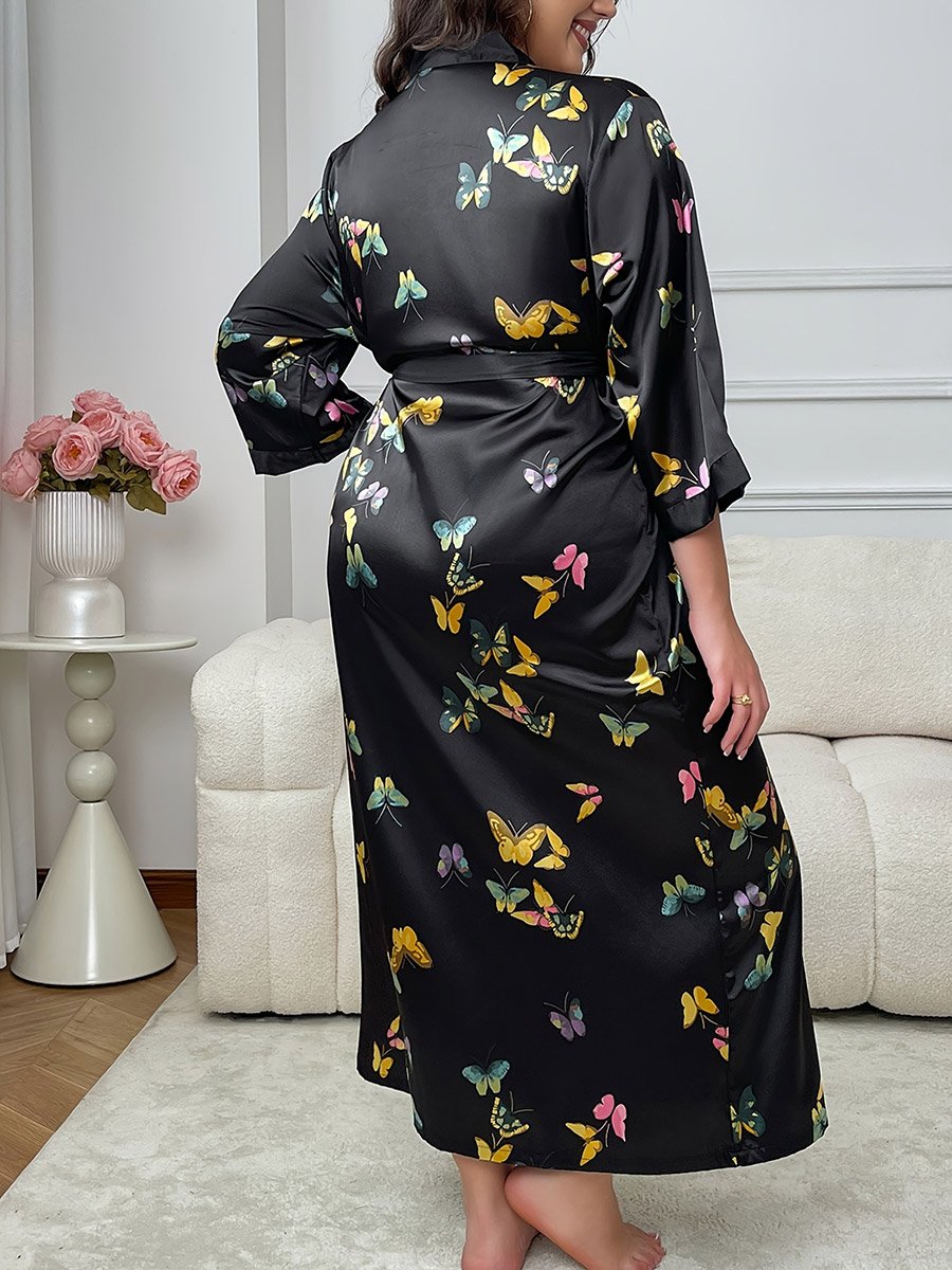 Plus Size Butterfly Print Robe