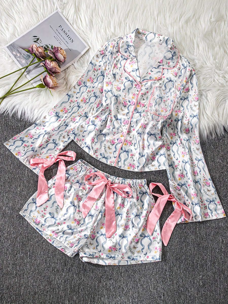 Floral Print Bow Detail Shirt and Shorts Set