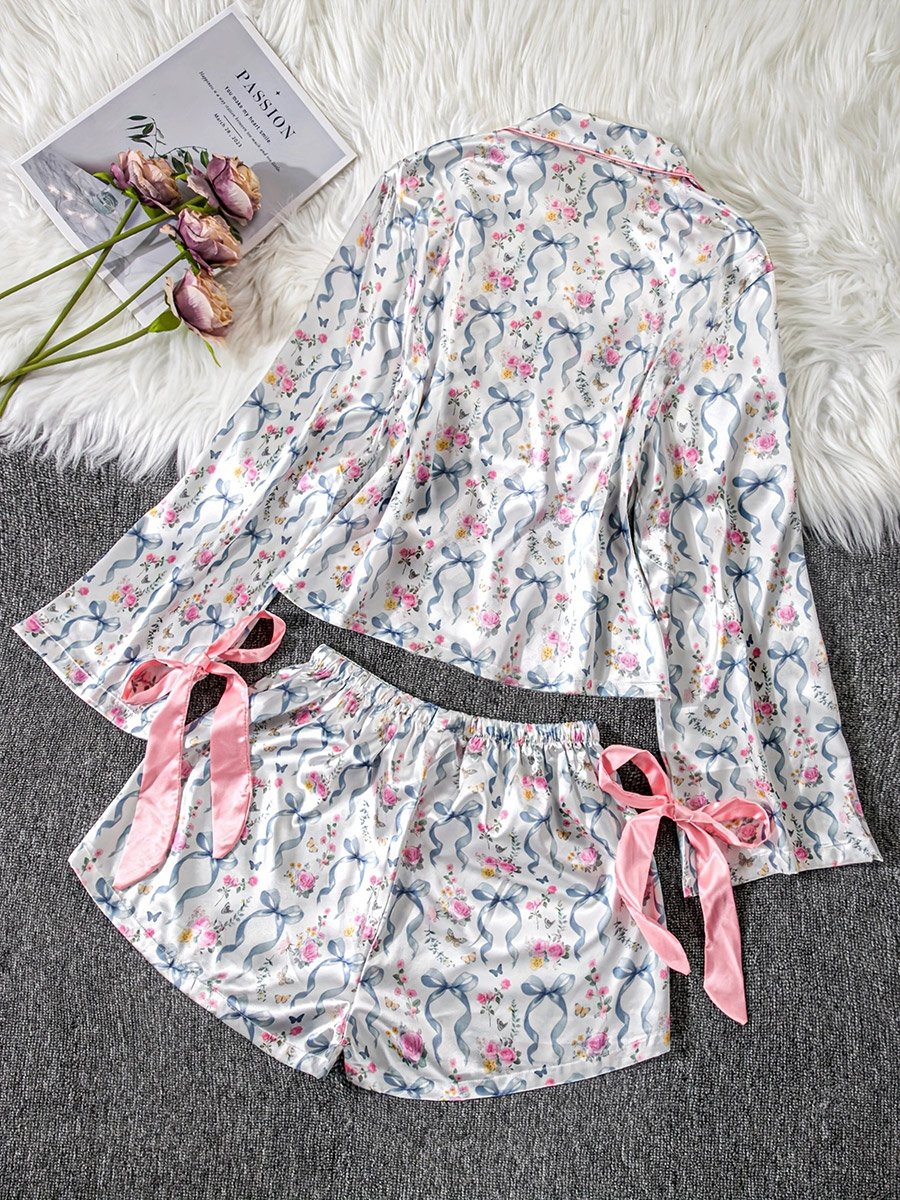 Floral Print Bow Detail Shirt and Shorts Set