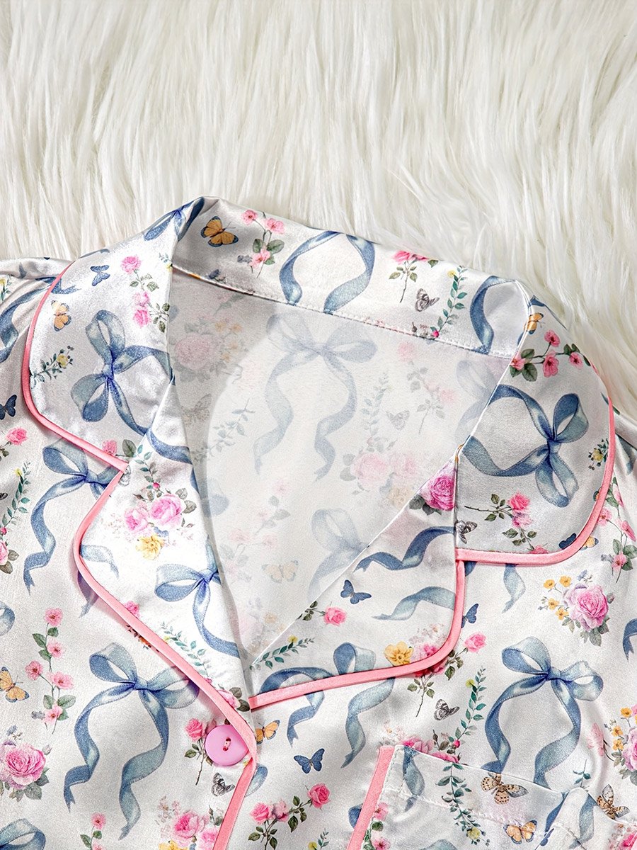 Floral Print Bow Detail Shirt and Shorts Set