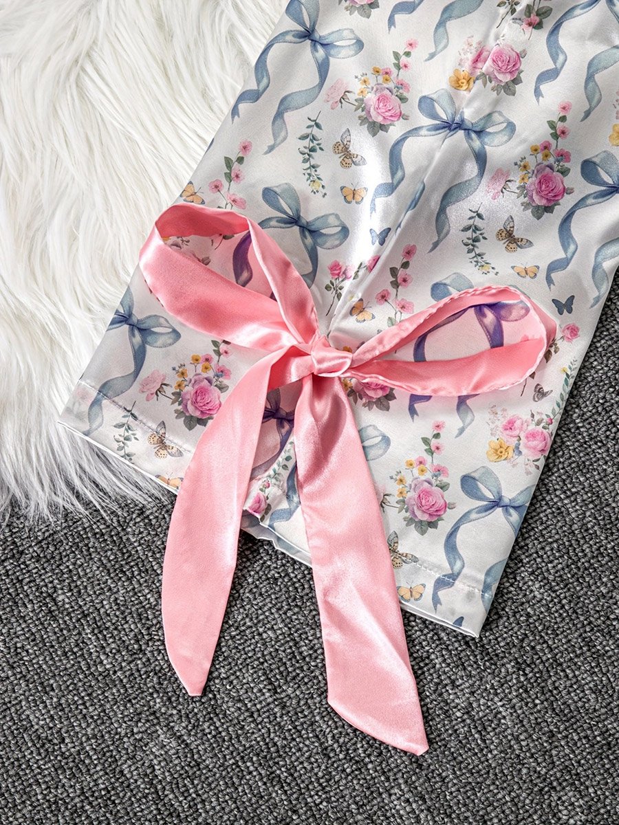 Floral Print Bow Detail Shirt and Shorts Set