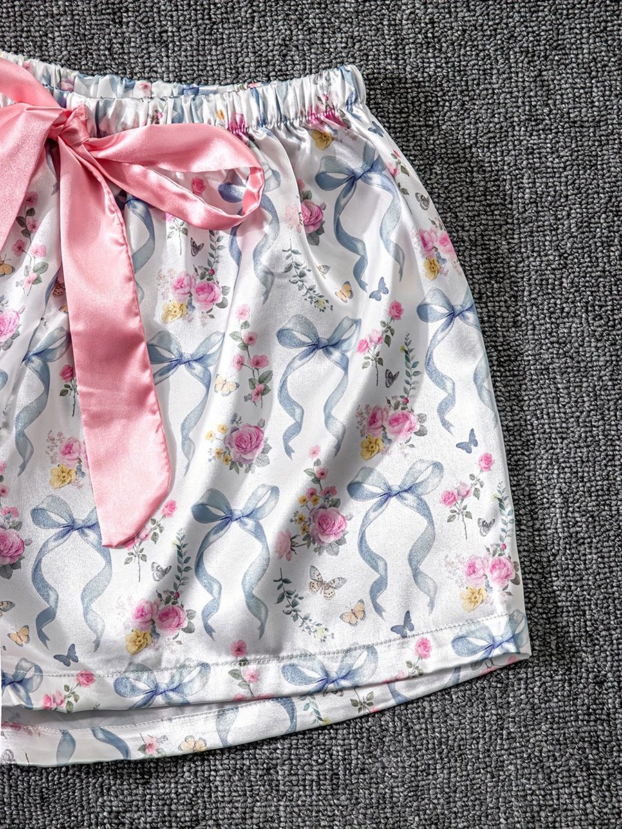 Floral Print Bow Detail Shirt and Shorts Set