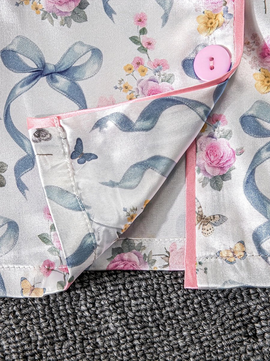 Floral Print Bow Detail Shirt and Shorts Set