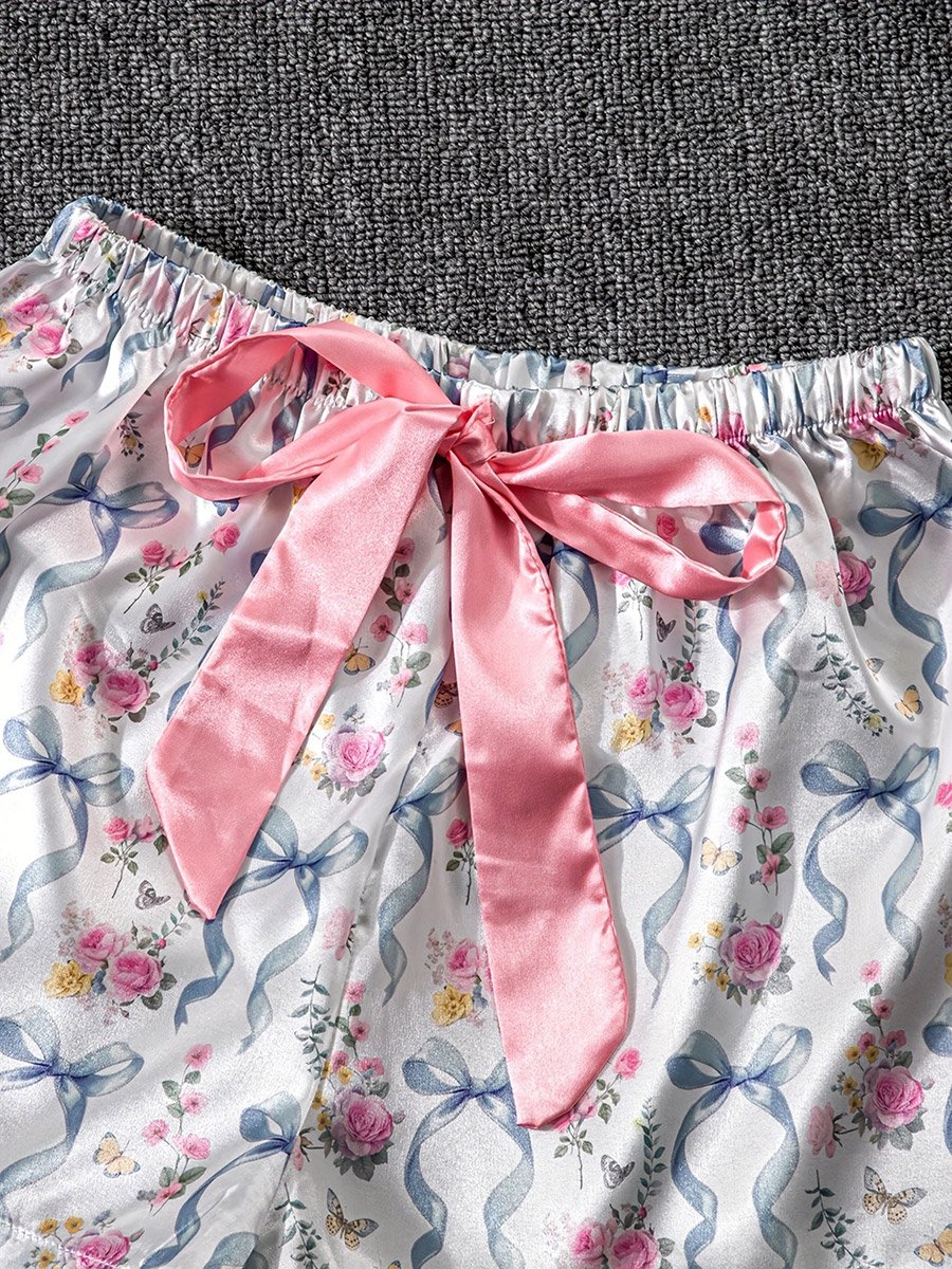 Floral Print Bow Detail Shirt and Shorts Set