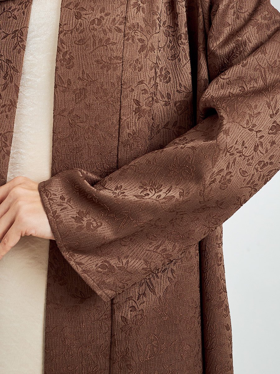 Brown Jacquard Front Open Abaya