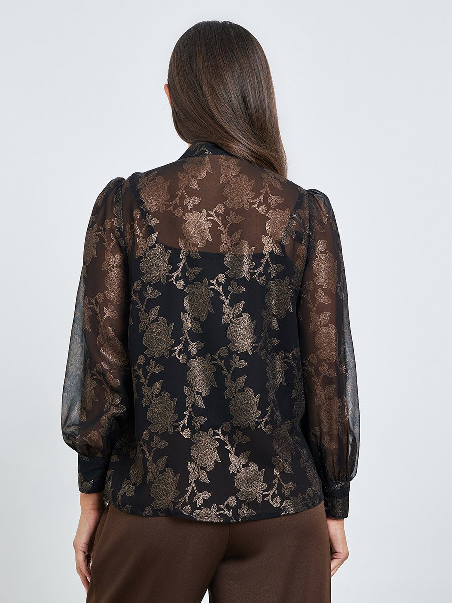 Black Floral Print Sheer Blouse with Inner Cami