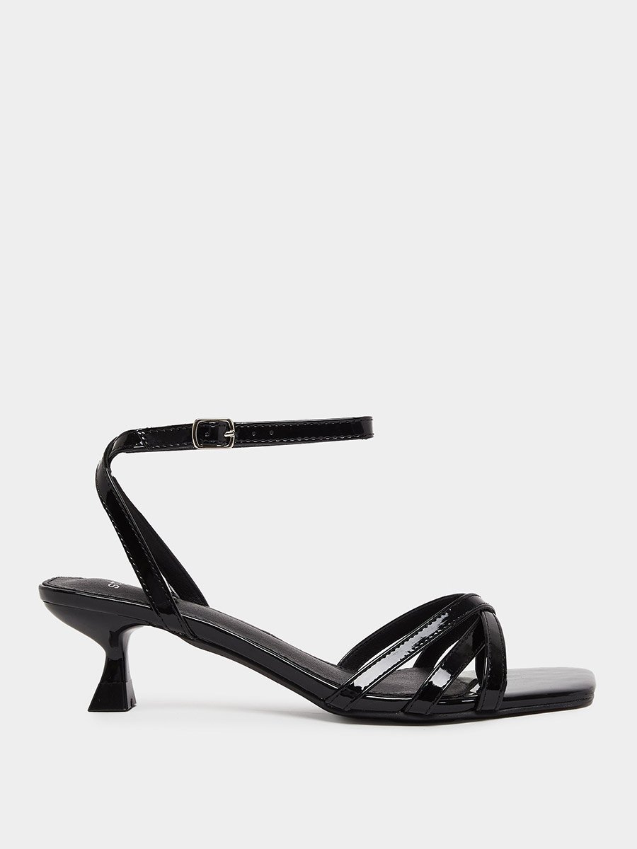 Black Embellished Strappy Kitten Heel Sandals