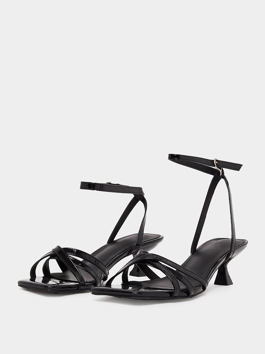 Black Embellished Strappy Kitten Heel Sandals