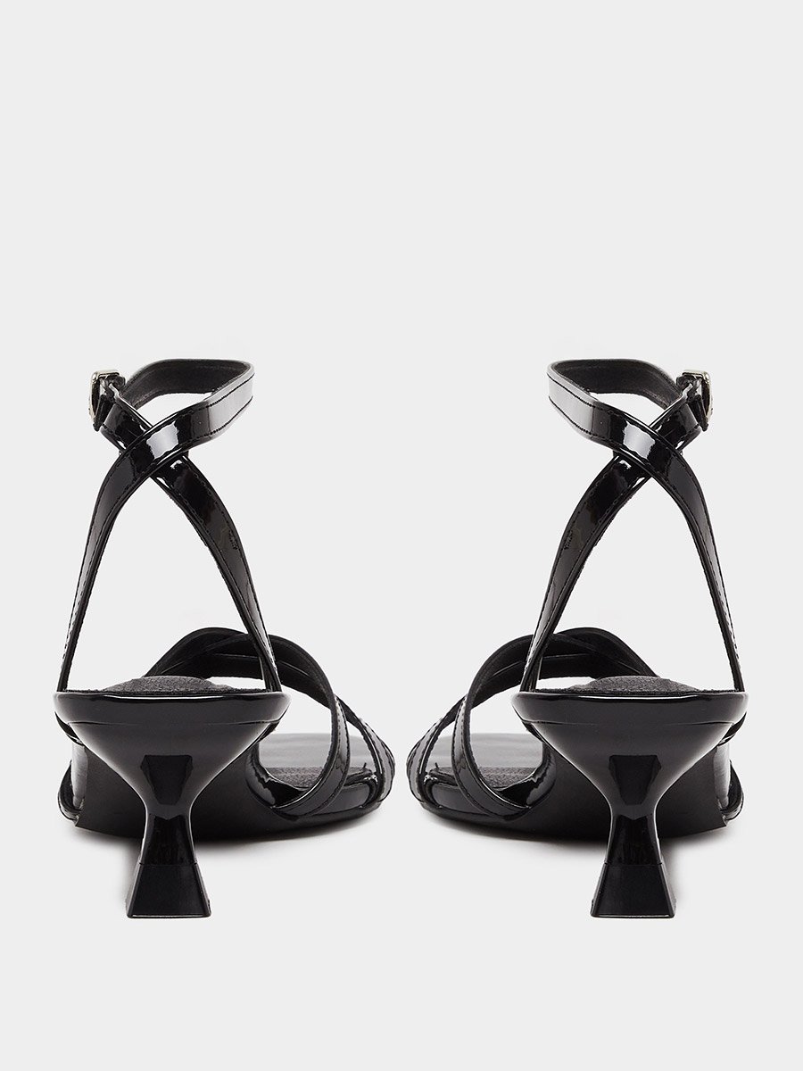 Black Embellished Strappy Kitten Heel Sandals