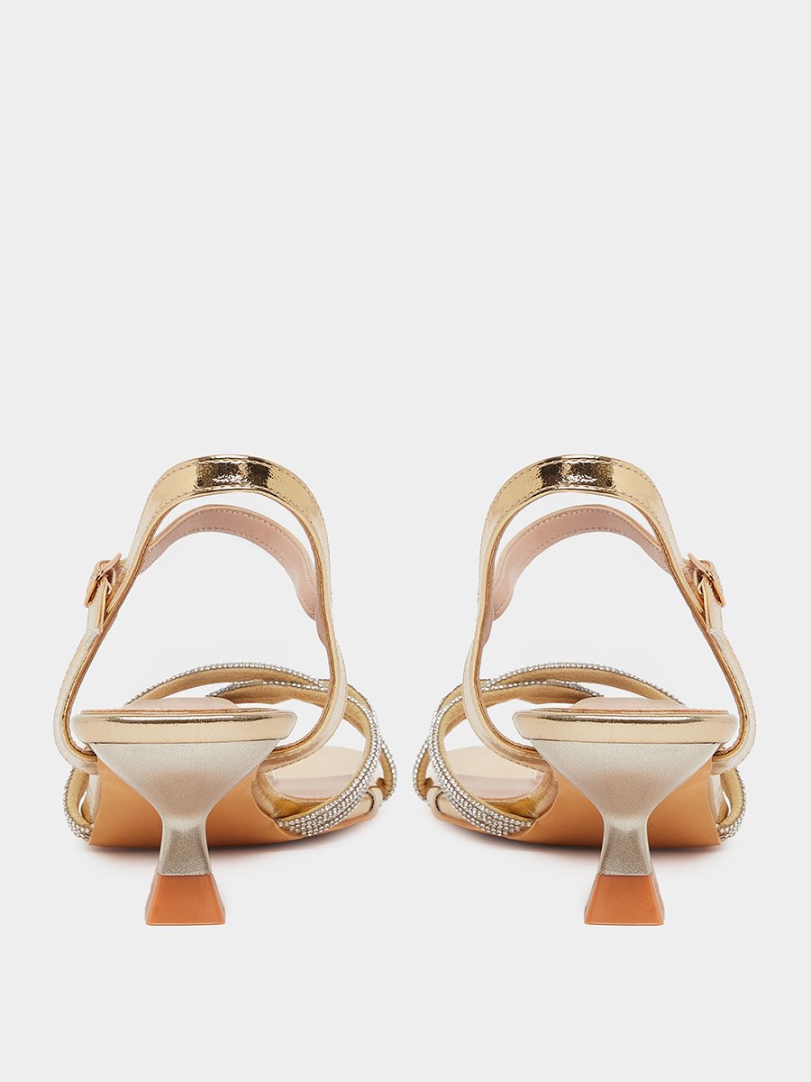Gold Embellished Strappy Kitten Heel Sandals