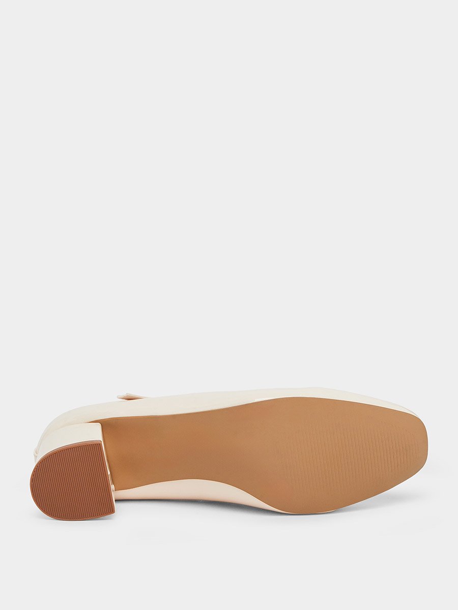 Beige Patent Block Heel Shoes