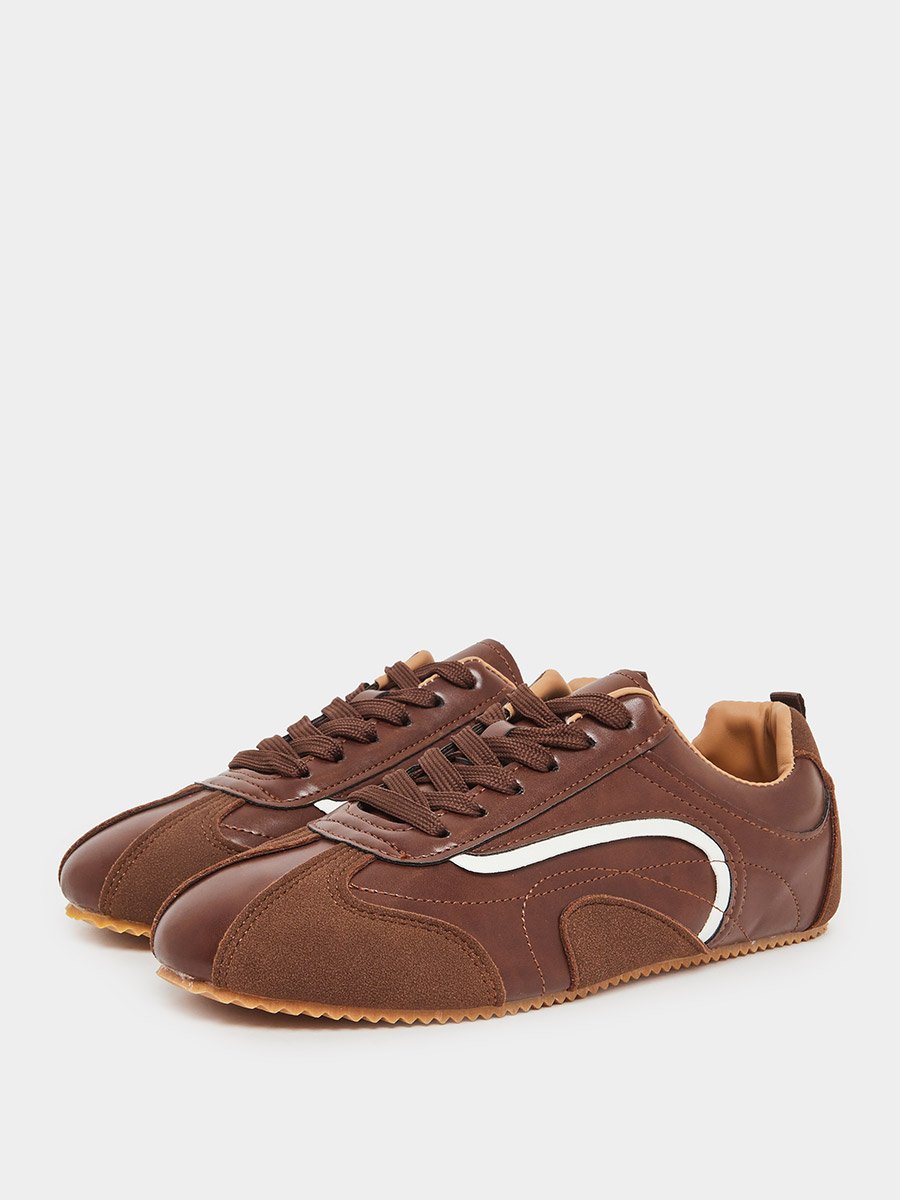 Brown Retro Lace Up Sneakers
