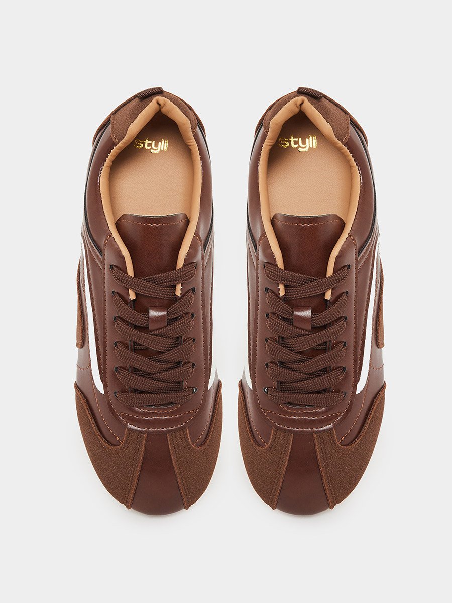 Brown Retro Lace Up Sneakers