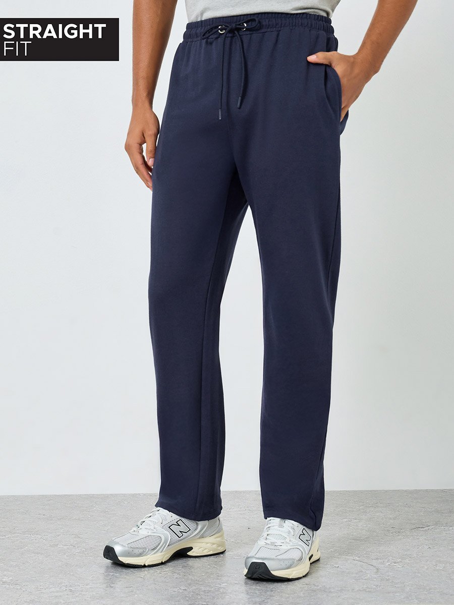 Men Navy Blue Solid Joggers with Drawstring