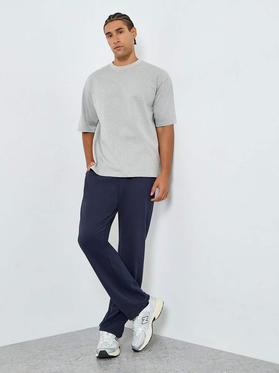 Men Navy Blue Solid Joggers with Drawstring