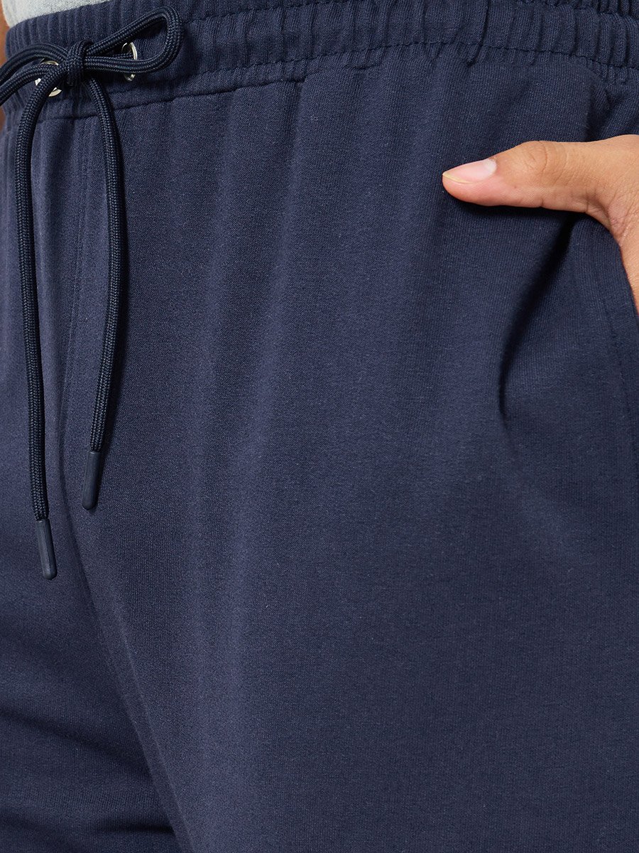 Men Navy Blue Solid Joggers with Drawstring