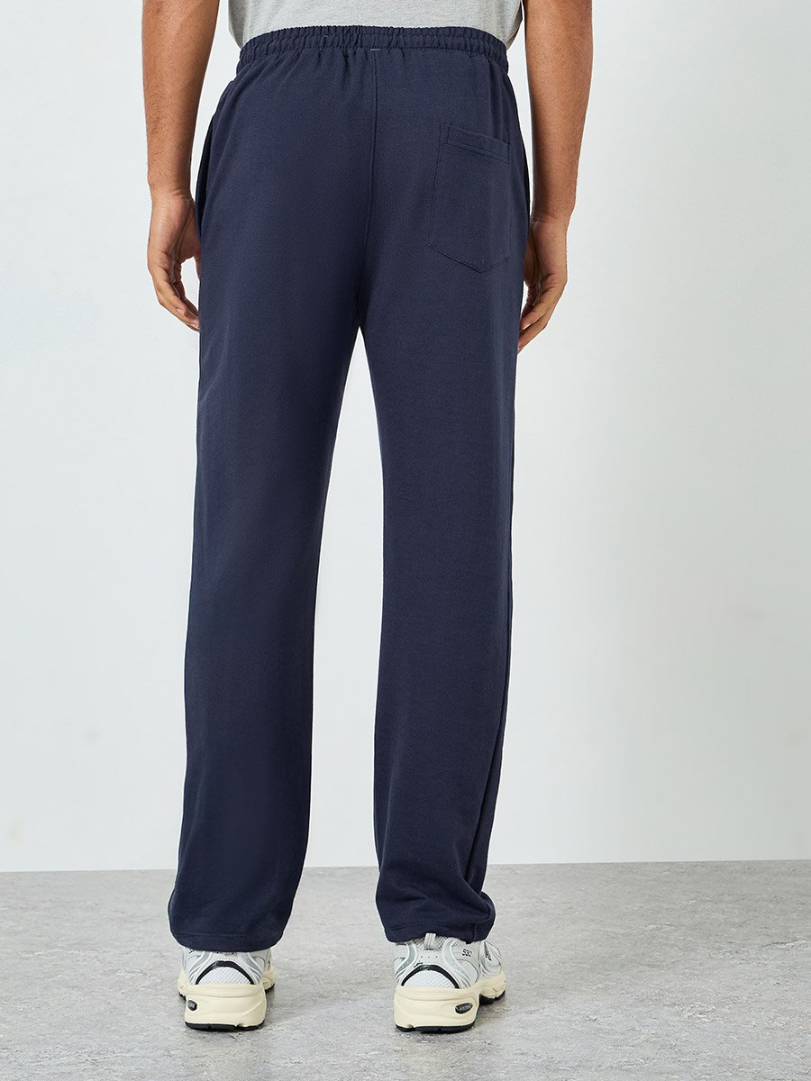 Men Navy Blue Solid Joggers with Drawstring