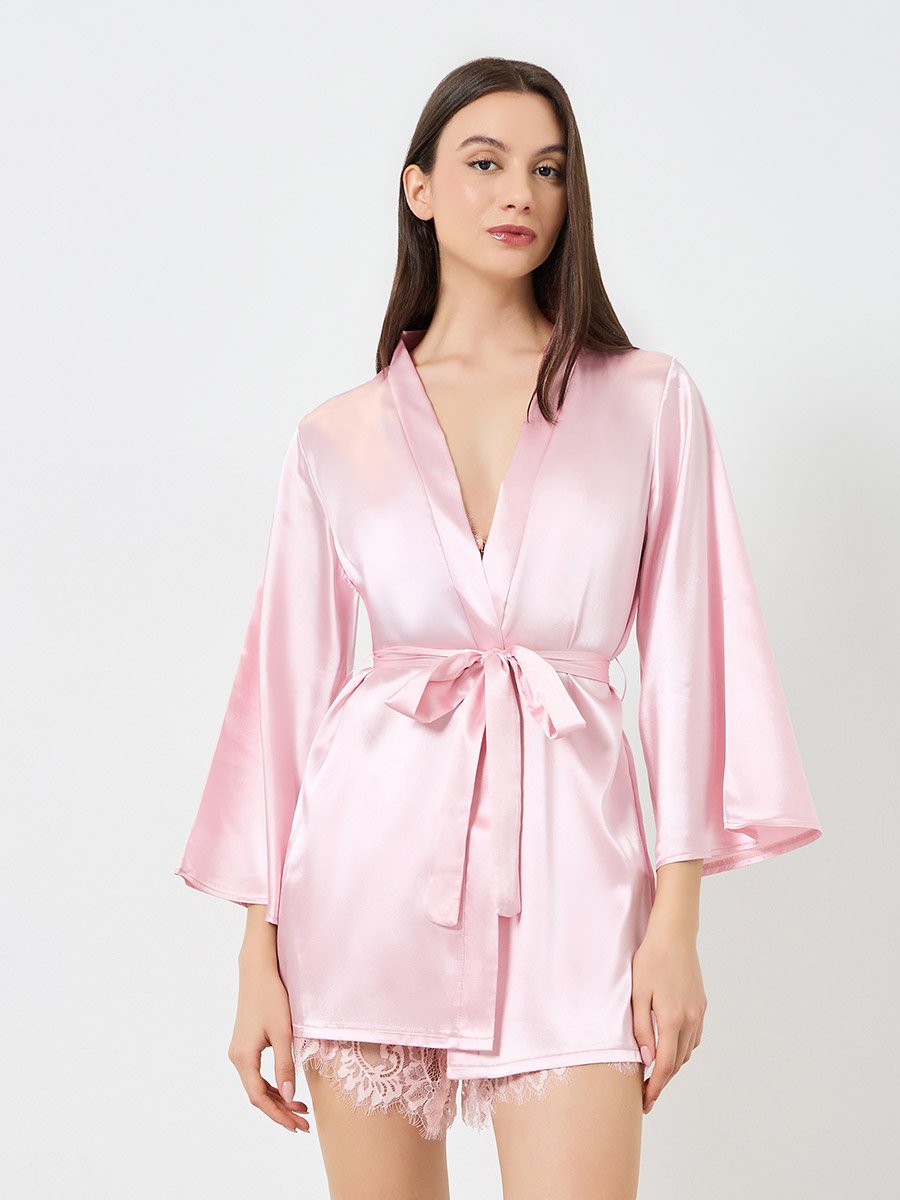 Pack of 3 - Light Pink Lace Camisole with Brief and Robe Set